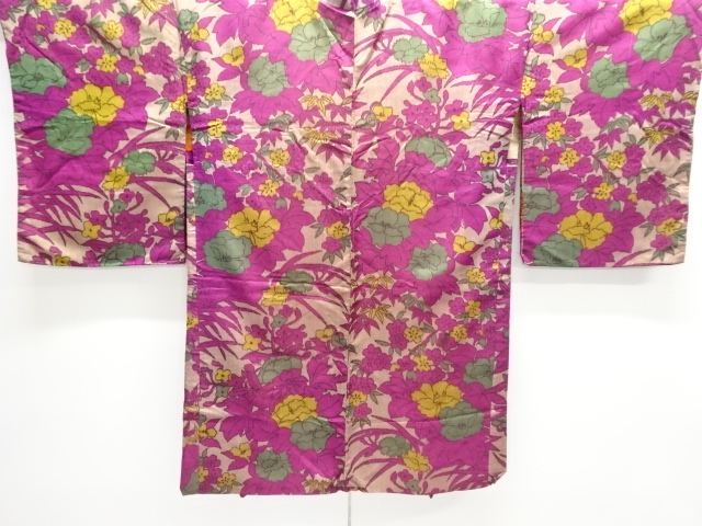 JAPANESE KIMONO / ANTIQUE KIMONO / SILK / MEISEN / WOVEN FLORAL PLANTS